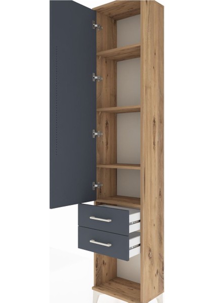 Arges Dolap 4 Raflı 2 Çekmeceli Tek Kapaklı 44X30X221 Çam-Antrasit indirimleri