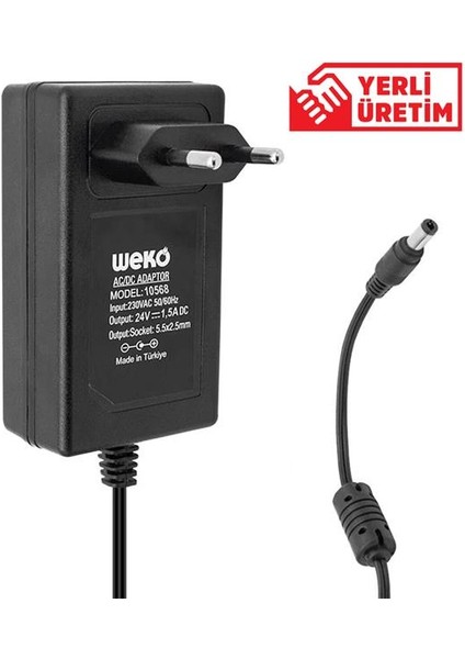 Weko 24 Volt 1.5 Amper 36 Watt Plastik Kasa Priz Tipi Adaptör (5.5x2.5 Uçlu)