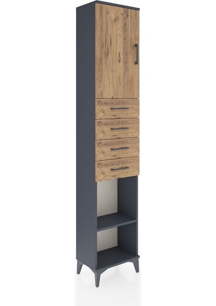 Arges Dolap 3 Raflı 4 Çekmeceli Tek Kapaklı 44X30X221 Antrasit-Çam fiyatları