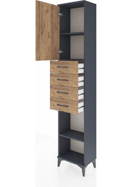 Arges Dolap 3 Raflı 4 Çekmeceli Tek Kapaklı 44X30X221 Antrasit-Çam fırsatları