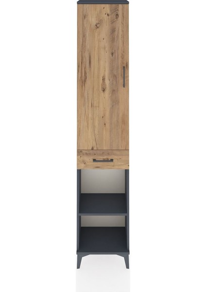 Arges Dolap 3 Raflı Tek Çekmeceli Tek Askılı 44X30X221 Antrasit-Çam