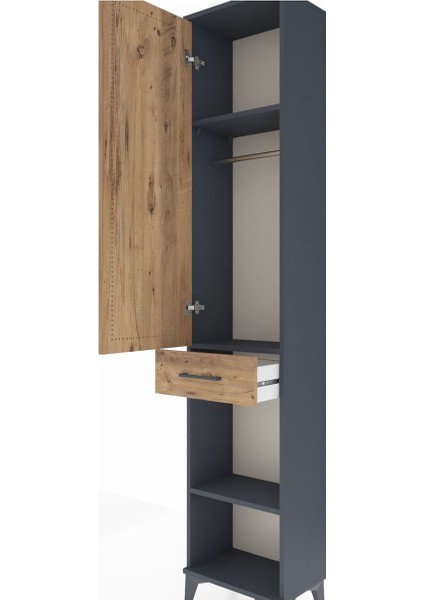 Arges Dolap 3 Raflı Tek Çekmeceli Tek Askılı 44X30X221 Antrasit-Çam indirimleri