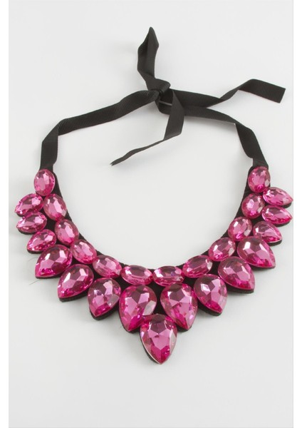 Ds-Derin Damla Taşlı Yaka Kolye-Pembe