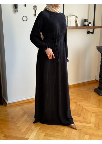 Siyah Reglan Kol Saç Örgü Desen Örme Elbise 9923 fiyatları