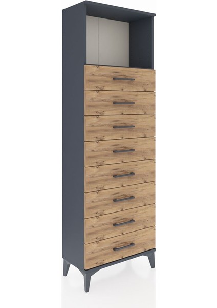 Arges Dolap Tek Raflı 8 Çekmeceli 60X30X182 Antrasit-Çam fiyatları