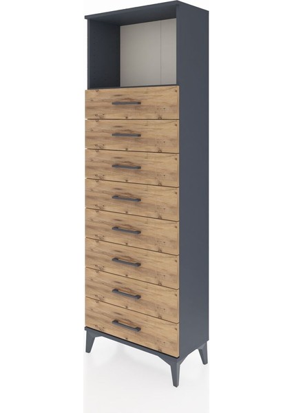 Arges Dolap Tek Raflı 8 Çekmeceli 60X30X182 Antrasit-Çam modelleri