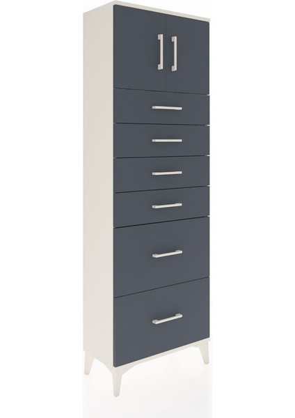 Arges Dolap Tek Raflı 6 Çekmeceli 2 Kapaklı 60X30X182 Aytaşı-Antrasit fiyatları
