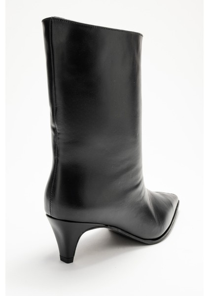 Aleo Siyah Cilt Hakiki Deri Sivri Burunlu Kadın Kısa Topuklu Bot indirimleri