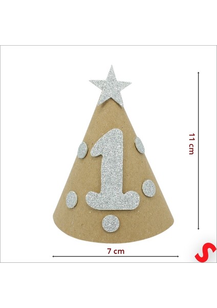 1 Yaş Figürlü Kraft Karton Yıldızlı Külah Şapka