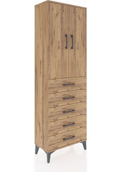 Arges Dolap Tek Raflı 5 Çekmeceli Tek Askılı 60X30X182 Çam-Çam fiyatları
