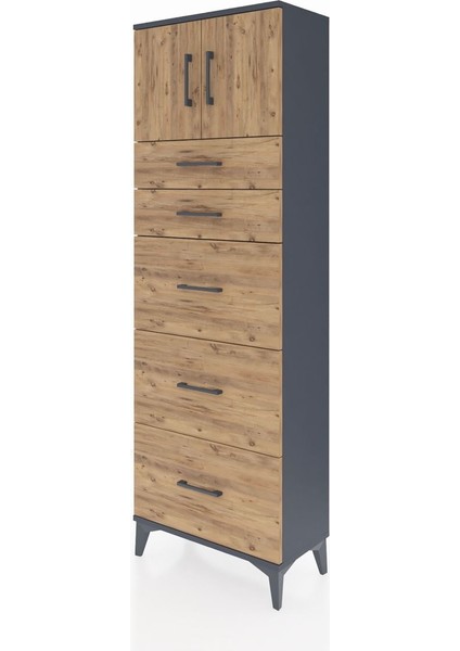Arges Dolap Tek Raflı 5 Çekmeceli 2 Kapaklı 60X30X182 Antrasit-Çam modelleri