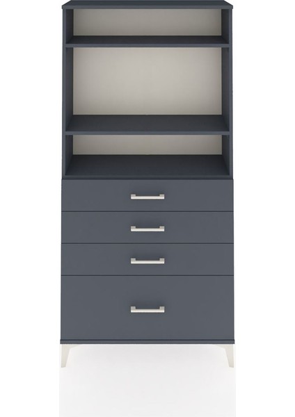 Arges Dolap 3 Raflı 4 Çekmeceli 88X30X182 Antrasit-Antrasit