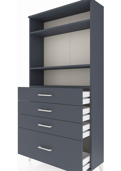 Arges Dolap 3 Raflı 4 Çekmeceli 88X30X182 Antrasit-Antrasit indirimleri