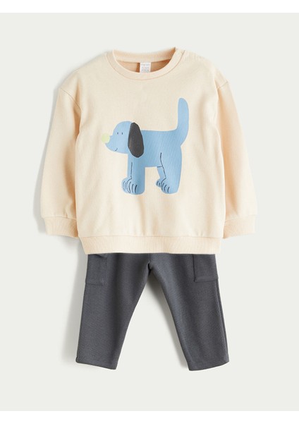 Yeni Sezon Bisiklet Yaka Erkek Bebek Sweatshirt ve Pantolon 2'li