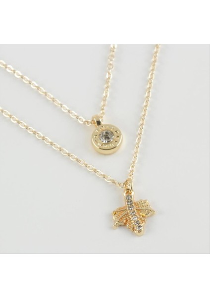 Ds-Derin Yaprak Figürlü Yeni Sezon Ikili Kolye-Sarı