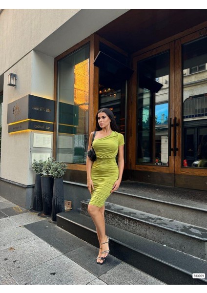 Tek Kol Detaylı Sandy Kumaş Elbise 583009 F.yeşil fiyatları