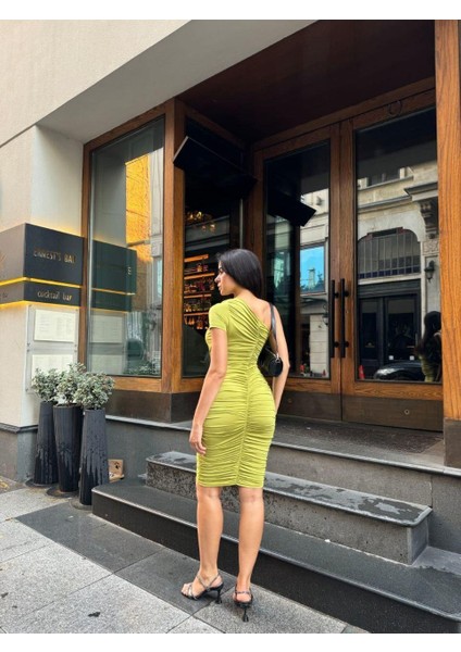 Tek Kol Detaylı Sandy Kumaş Elbise 583009 F.yeşil fırsatları