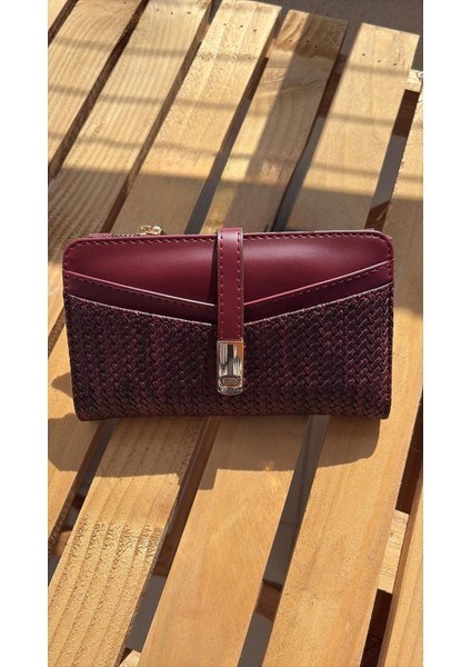 Kadın Trend Dokulu Portföy Cüzdan - Fermuarlı ve Kartlık Bölmeli