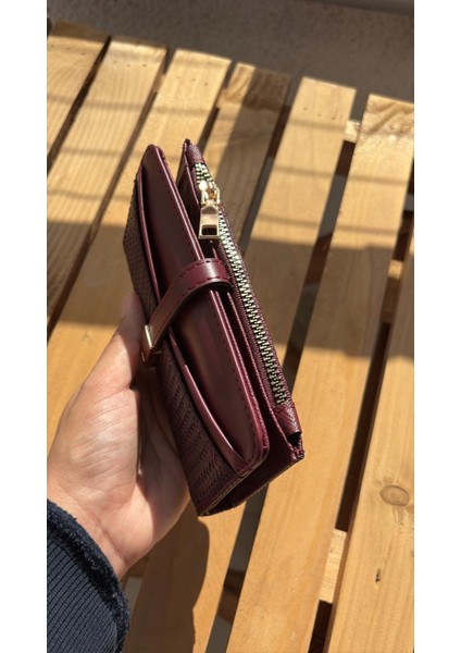 Kadın Trend Dokulu Portföy Cüzdan - Fermuarlı ve Kartlık Bölmeli fırsatları