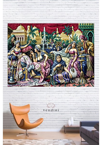 Vintage Serisi Kahveci Güzeller Duvar Halısı Duvar Örtüsü Wall Tapestry