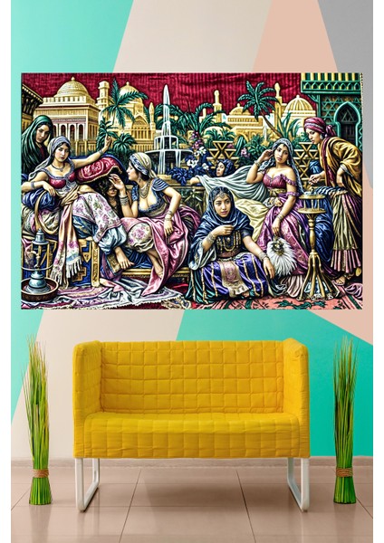 Vintage Serisi Kahveci Güzeller Duvar Halısı Duvar Örtüsü Wall Tapestry modelleri