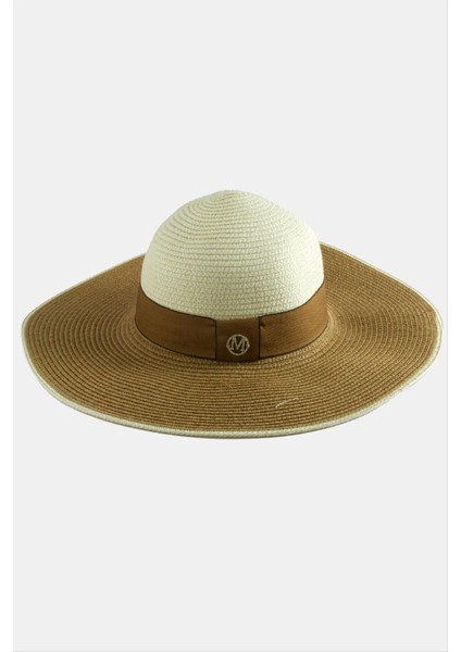 Ds-Derin Şeritli Hasır Şapka-Pudra Rengi