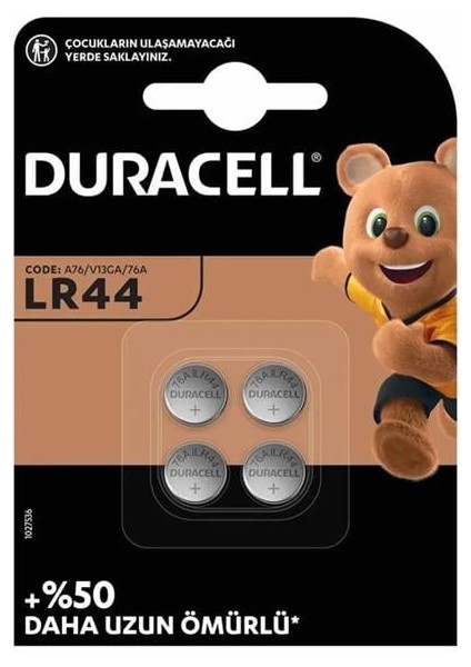 Duracell LR44 1.5 Volt Düğme Pil (4'lü Paket)