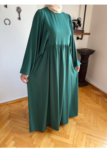 Zümrüt Yeşili Balon Kollu Oversize Elbise 5096 indirimleri