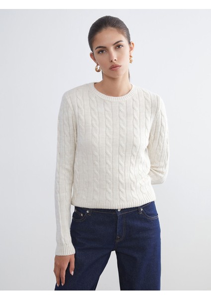 Yeni Sezon Bisiklet Yaka Kendinden Desenli Kadın Triko Kazak