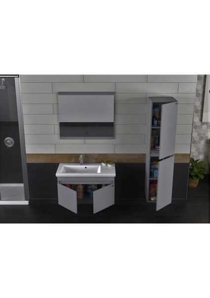Summer 85CM Mat Antrasit Banyo Dolabı (Ayna+Lavabo+Alt Dolap) fiyatları
