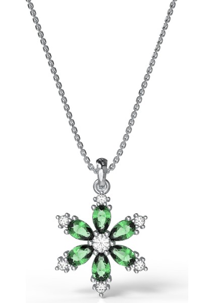 925 Ayar Zümrüt Taşlı Rodyum Lotus Çiçeği Gümüş Kolye modelleri