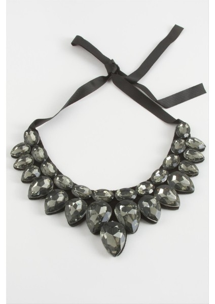 Ds-Derin Damla Taşlı Yaka Kolye-Antrasit fiyatları