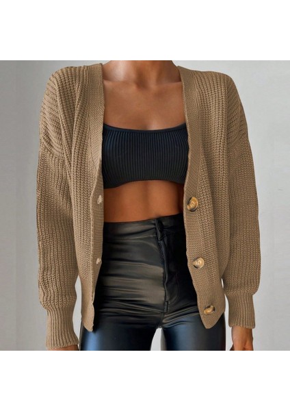 Kadın Düğme Detay Triko Hırka