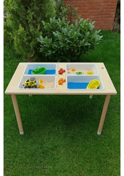 Ahşap Kum ve Su Masası – 4 Bölmeli Duyu Masası