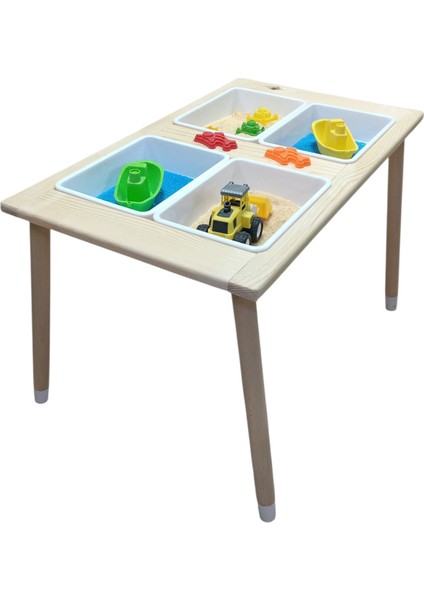 Ahşap Kum ve Su Masası – 4 Bölmeli Duyu Masası fiyatları