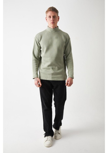 R-5849 Boğazlı Düz Örme Kazak Sweat