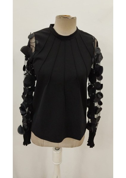 Kadın Bisiklet Yaka Kolları Tül Detay Nervürlü Ithal Krep Bluz fırsatları