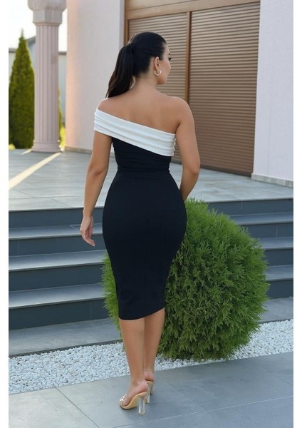 Omuzsuz Iki Renkli Abiye Elbise 583275 Siyah fiyatları