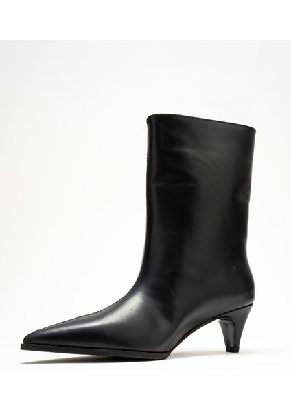 Aleo Siyah Cilt Hakiki Deri Sivri Burunlu Kadın Kısa Topuklu Bot fırsatları