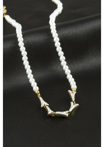 Ds-Derin Eyfel Kuesi Inci Lüks Çelik Kolye-Beyaz