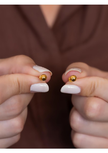 14 Ayar Altın Top Küpe 4 mm modelleri