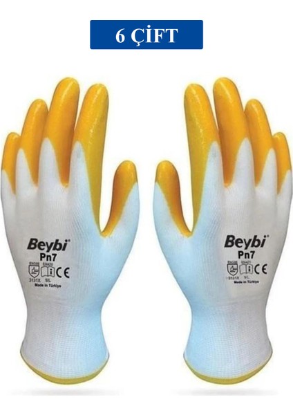 Pn7 Sarı Iş Eldiveni Polyester Örme Nitril Beybi No:10 Royaleks Group - 6 Çift