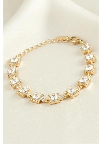 Ds-Derin Xuping Kare Zirkon Taşlı Lüks Çelik Bileklik-Roz fiyatları