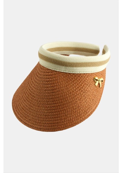 Ds-Derin Fiyong Kasketli Hasır Plaj Şapkası-Pudra Rengi