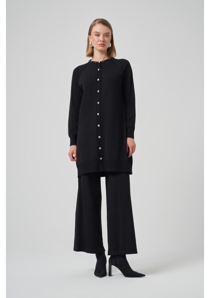 300T Yakası Taş Işlemeli Merserize Tunik Siyah fiyatları