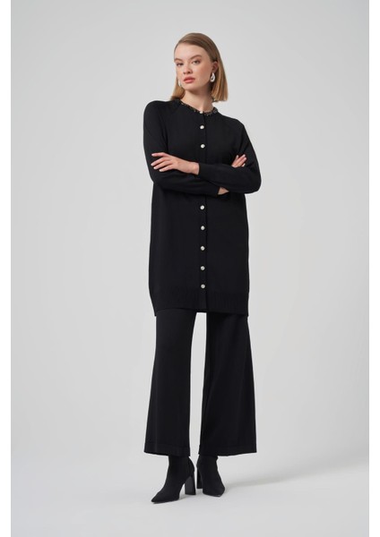 300T Yakası Taş Işlemeli Merserize Tunik Siyah modelleri