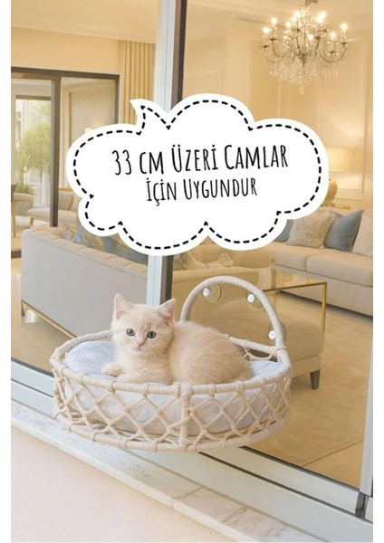 Kedi ve Köpek El Örgüsü Vantuzlu Cam Yatağı Kedi Hamağı Puf Minderli Krem fırsatları