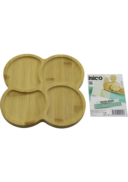 Kare 4 Yuvarlak Köşeli - Bölmeli Ahşap Bambu Servis Sunum Tepsi - Tahtası 20 x 20 x 1.4cm (5324)