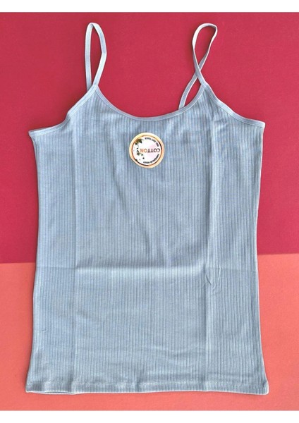 Kadın Atlet- Bluz Pamuklu, Likralı Fitilli 4 Adet Ip Askılı Atlet Yeşil, Gri, Pembe,beyaz (Kota)