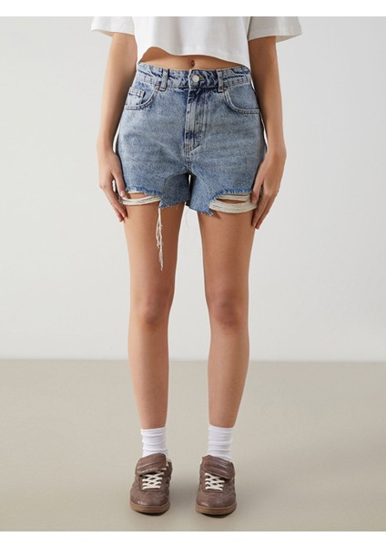 Yeni Sezon Yüksek Bel Dar Fit Kadın Jean Şort fiyatları